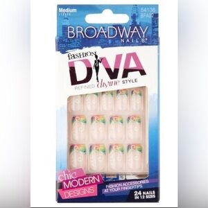 Set of 2: Broadway Nails Diva Press-On Nails - Pink with Rainbow Tip Accents